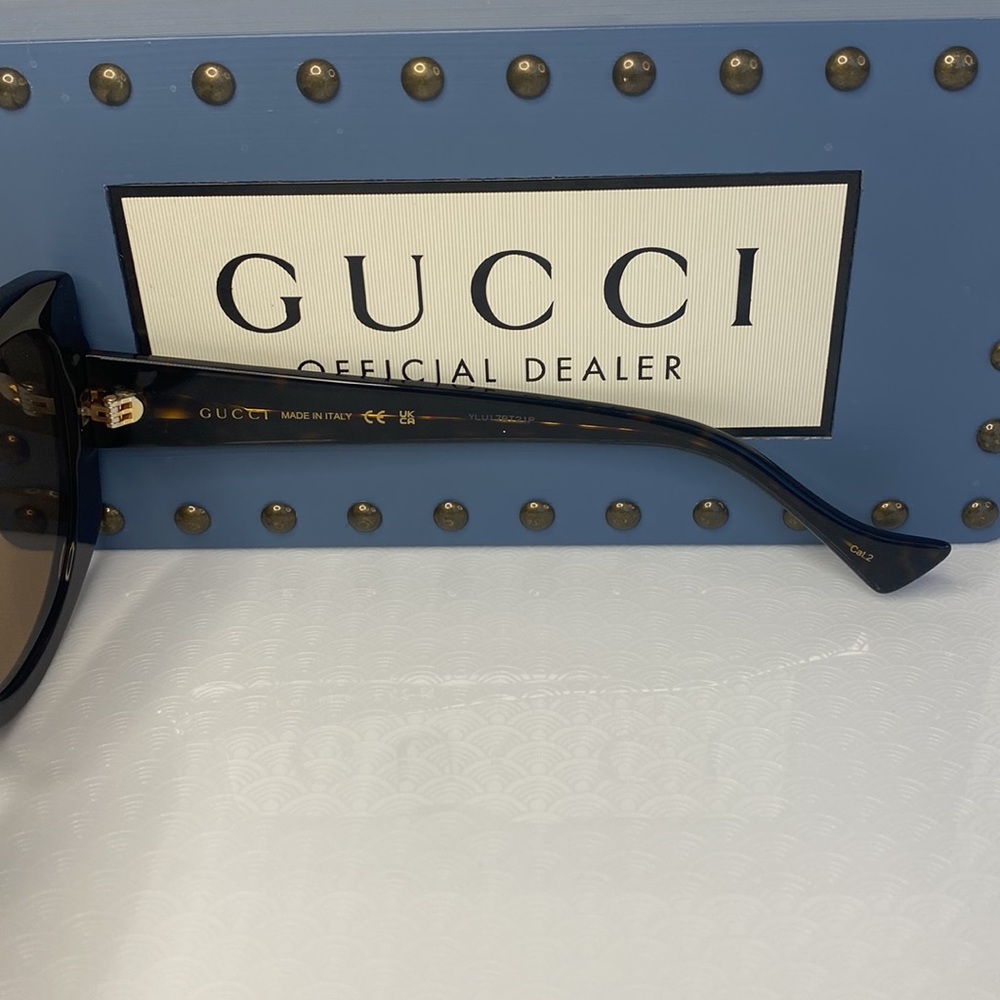 New - GUCCI GG1257SA Square Sunglass comes shiny dark havana frame with brown … - Picture 10 of 16